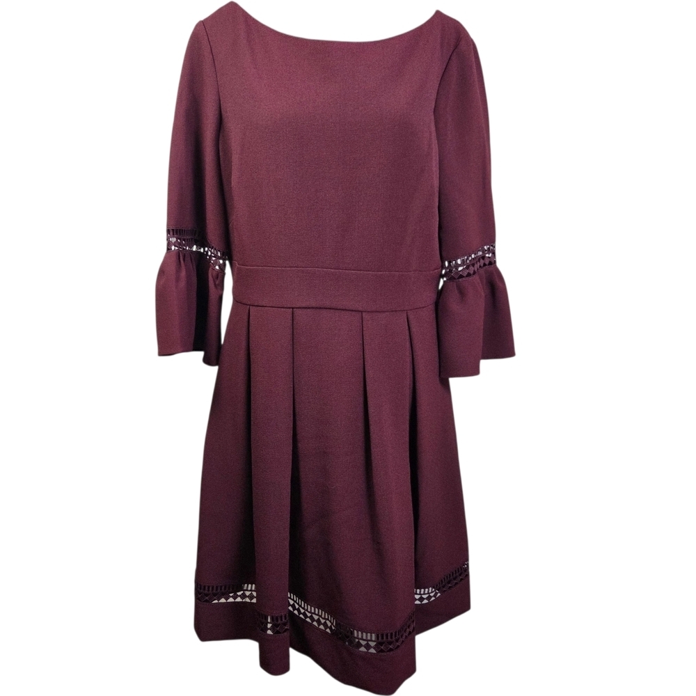 Eliza J Burgundy Dress with Flared Sleeves Size 14
